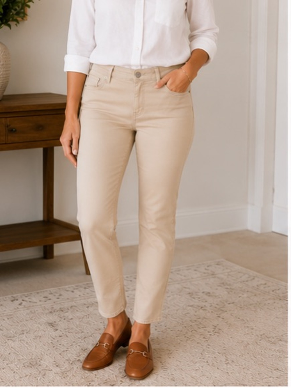 Lauren Ralph Lauren Women’s Beige Slim Fit Ankle Jeans | Size 14 | Stretch Denim